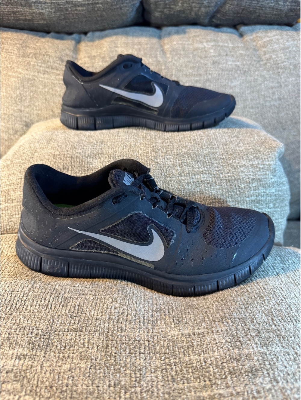 Nike Free Run+ 3 Black Dark Grey Reflect Silver Running Shoes 510643011 Size 9.5